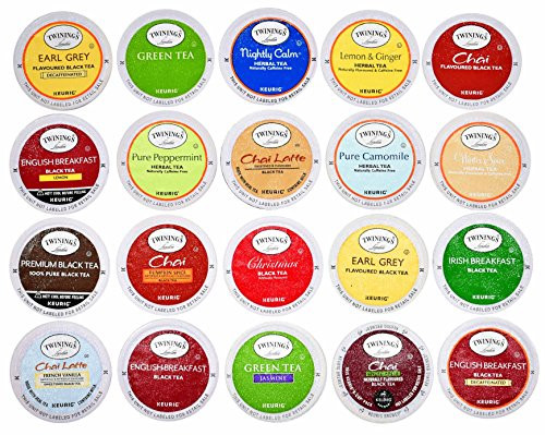 TWININGS K CUPS Tea Sampler Box - 20 COUNT - Variety Sampler Pack for Keurig K-Cup Brewers - Twinings English  Black  Green  Chai  Herbal  Decaffeinat