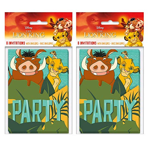 Lion Childrens Birthday Party Invitations Ft- Simba  Nala  Zuza  Timon and Puumba  8 ct -2 pack-