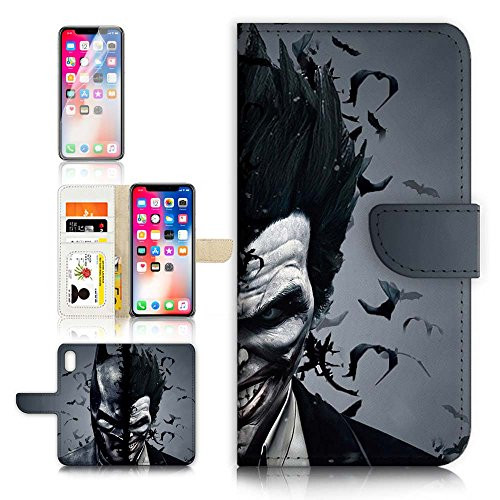 ( For iPhone X ) Flip Wallet Case Cover & Screen Protector Bundle! A9502 Batman & Joker Super Hero