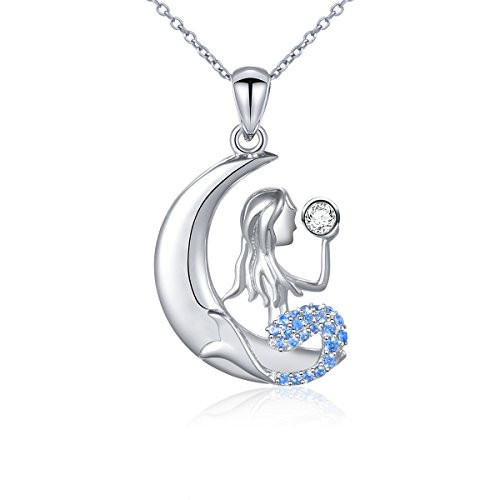 Mermaid Necklace S 925 Sterling Silver Sea Mermaid Crescent Moon Princess Pendant Necklace for Women Daughter 18 inches Mermaid Necklace S 925 Sterling Silver Sea Mermaid Crescent Moon Princess Pendant Necklace for Women Daughter 18 inches