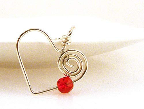 Sterling Silver Open Heart Necklace made with Red Crystal by Swarovski on a Sterling Silver Chain