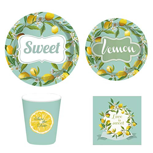 Cieovo Sweet Lemon Party Supplies Pack Serving 16 Guests  Including Dinner Plates  Luncheon Napkins and Cups Supply Tableware Set Kit for Lemon Theme