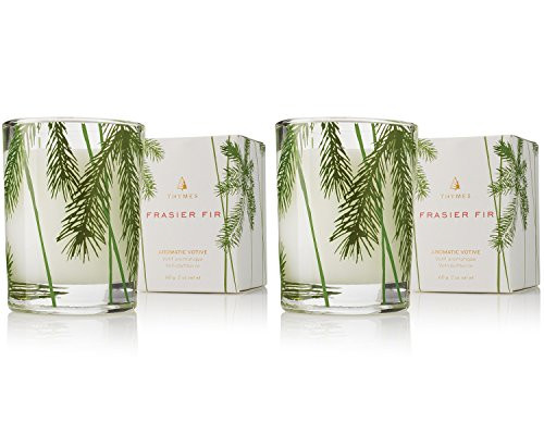 Thymes - Fragrant Frasier Fir Votive Candle with 15-Hour Burn Time - 2 Ounces, Set of 2