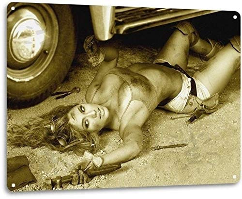 Wrench Pinup Girl Sexy Hot Rod Car Garage Auto Shop Man Cave Decor Metal Tin Sign TIN Sign 7-8X11-8 INCH