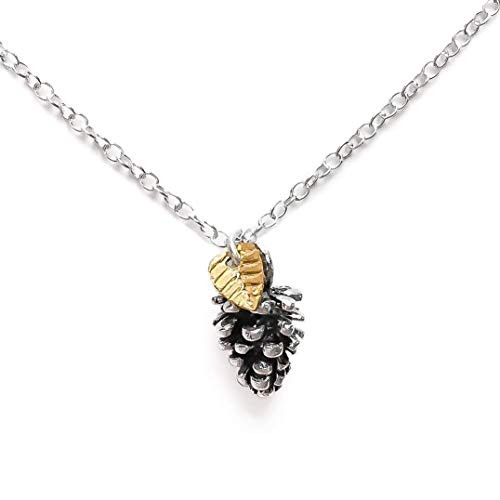 Melanie Golden Jewelry Tiny Pinecone Necklace With Leaf in Sterling Silver