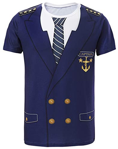 Funny World Mens Captain Costume T-Shirts -M  Blue-