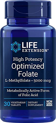 Life Extension High Potency Optimized Folate L-Methylfolate 5000 mcg 30 vegetarian tablets - 4-Pak