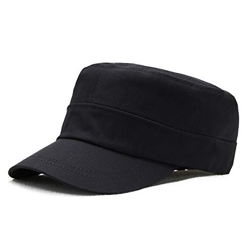 Military Army Hat Men Women Flat Top Baseball Cap Cotton Sun Visor Cadet Cap -Black-