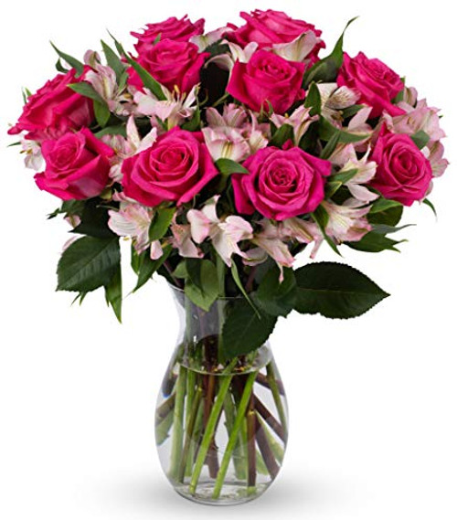 Benchmark Bouquets Charming Roses and Alstroemeria  With Vase -Fresh Cut Flowers-