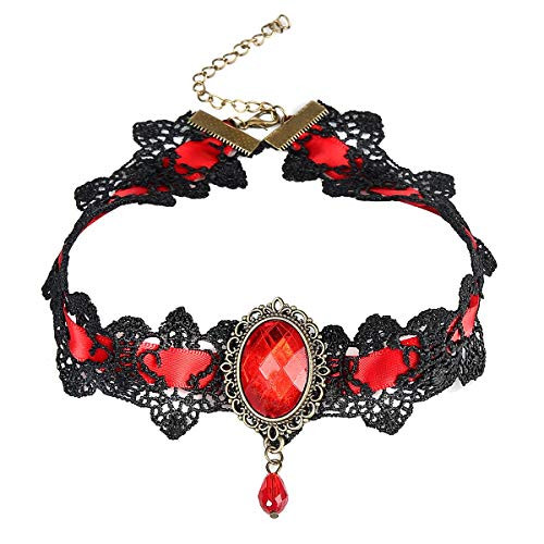 QEPOL Retro Handmade Choker Necklace for Women Gothic Black Lace Royal Court Vampire Style Wedding Beads Tassels Chain Pendant Earring Halloween Punk