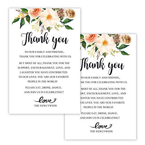 Antgiftshop 50 Floral Wedding Thank You Place Setting Cards  Wedding Favors for Guests  Thank You Table Sign  Menu Place Setting Card Notes  Placement