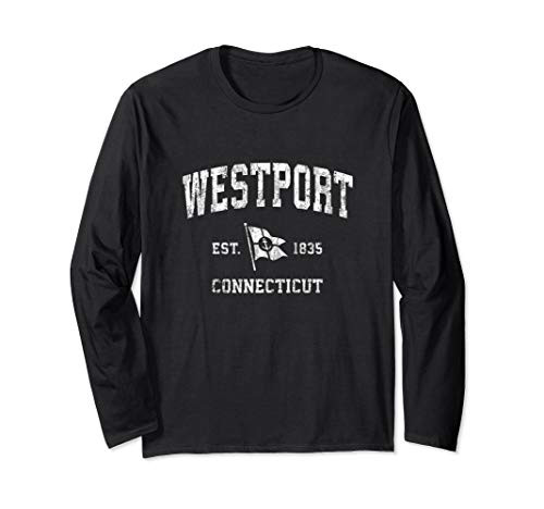 Westport CT Vintage Nautical Boat Anchor Flag Sports Long Sleeve T-Shirt