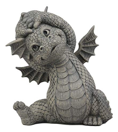 Ebros Whimsical Garden Dragon Morning Yoga Stretch Statue Cute Baby Dragon Faux Stone Resin Finish Figurine Dungeons and Dragons Mythical Fantasy Scul