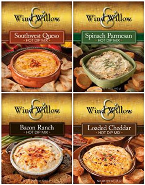 Wind and Willow Hot Dip Mix 4 Flavor Variety Bundle Spinach and Parmesan  Southwest Queso  Loaded Cheddar and Bacon Ranch -4 Packs Total- Wind and Willow Hot Dip Mix 4 Flavor Variety Bundle Spinach and Parmesan  Southwest Queso  Loaded Cheddar and Bacon Ranch -4 Packs Total-