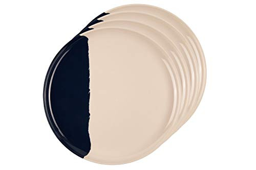 Thomas Fuchs Creative Melamine Dinner Plates  Set of 4 Ivory-Navy Blue - 11 Diameter - Unbreakable Melamine Dinnerware-