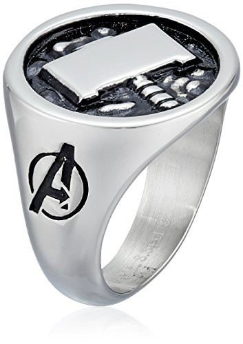 Marvel Comics Mens Stainless Steel Enamel Thor Hammer Ring  Size 9