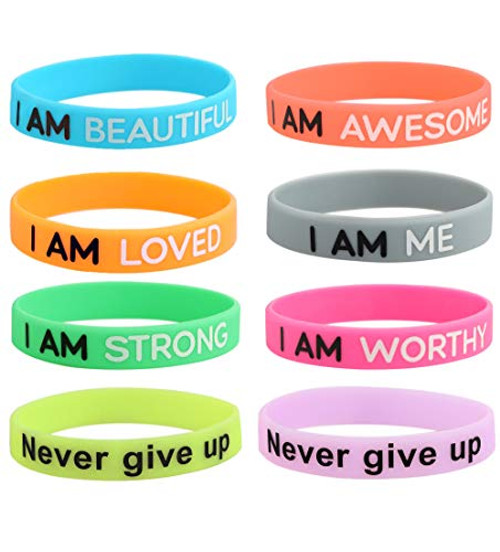 Thunaraz 8PCS Motivational Silicone Wristbands Rubber Band Bracelets Assorted Colors Jewelry Inspirational Bracelets