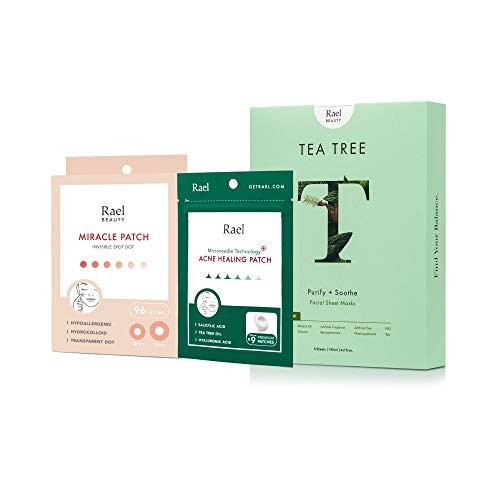 Rael Acne Pimple Healing Patch -96 Count-  Microneedle Acne Healing Patch -9 Count-  Bamboo Face Sheet Mask - Tea Tree  5 Count- Bundle