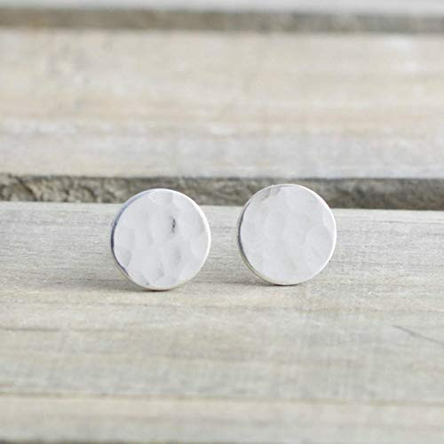 Dainty 6mm Circle Stud Earrings Sterling Silver Dots Jewelry Gift for Women Hammered Texture