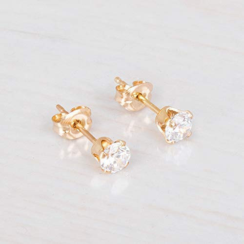 Gold Filled Zircon Diamond Stud Earrings - Small CZ Post Earrings For Women - Size 4mm