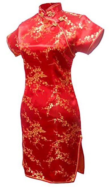 7Fairy Womens Sexy Red Floral Mini Chinese Evening Dress Cheongsam Size 10 US