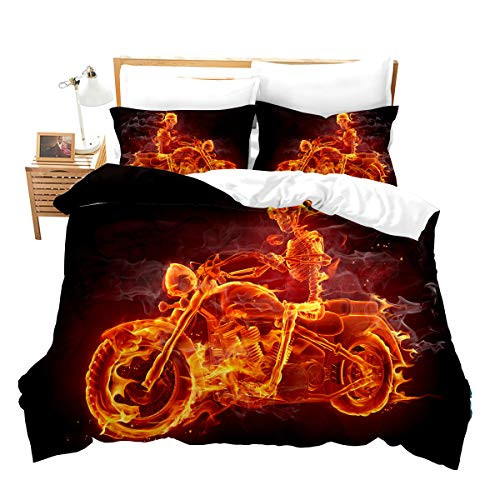 3 Pcs Skull Comforter Cover Queen Size for Boys Teens Men Skeleton Horror Bedding Set Motorcycle Decor Gothic Bones Duvet Cover Set with 2 Pillowcases