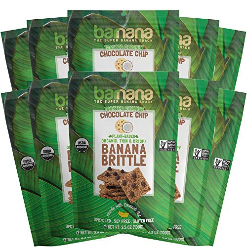 Barnana Organic Crunchy Banana Cookie Brittle - Toasted Coconut Chocolate Chips - 3-5 Ounce  10 Pack Brittle - Healthy Vegan Dessert Snack - Made with