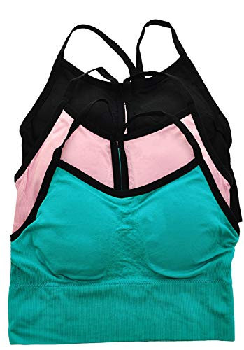 ToBeInStyle Womens 3 Pack Intricate Long Line Racerback Bralette - L-XL