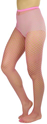 ToBeInStyle Womens Seamless Diamond Net Spandex Nylon Blend Pantyhose - Pink - One Size Regular