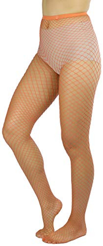 ToBeInStyle Womens Seamless Diamond Net Spandex Nylon Blend Pantyhose - Orange - One Size Regular