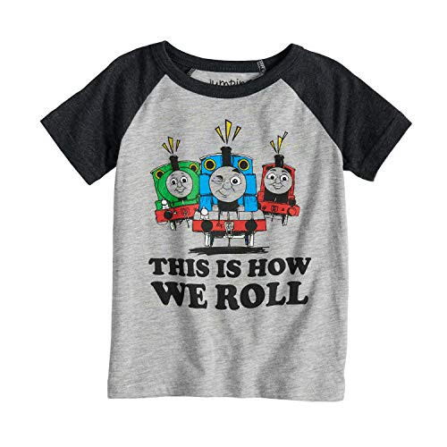 Jumping Beans Toddler Boys 2T-5T Thomas and Friends This is How We Roll Percy  Thomas and James Raglan Tee 3T Heather Gray