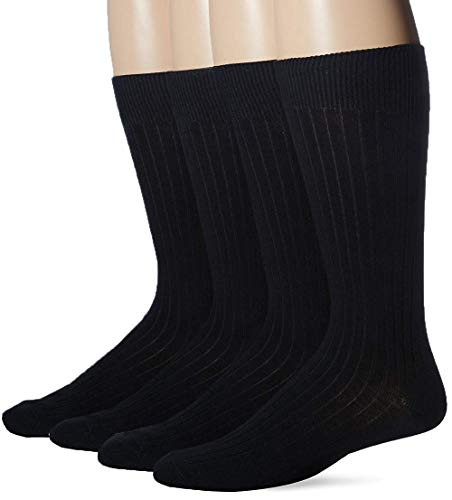 Tommy Bahama Mens 4 Pack Solid Rib Socks -4 Black  One Size-