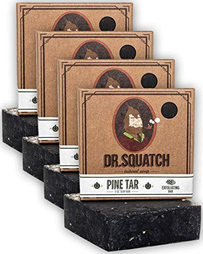Dr- Squatch Pine Tar Soap 4-Pack Bundle  Mens Bar with Natural Woodsy Scent and Skin Exfoliating Scrub  Handmade with Pine  Coconut  Olive Organic O