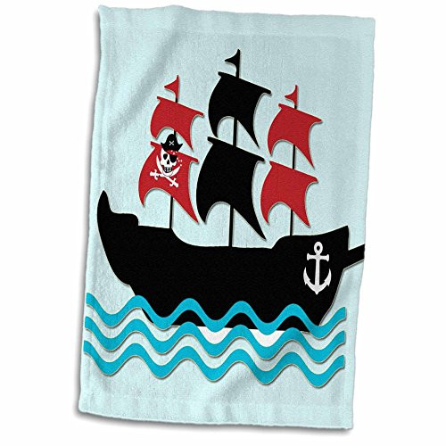 3D Rose Pirate Boat- Kids Décor Hand Towel  15 x 22  Blue