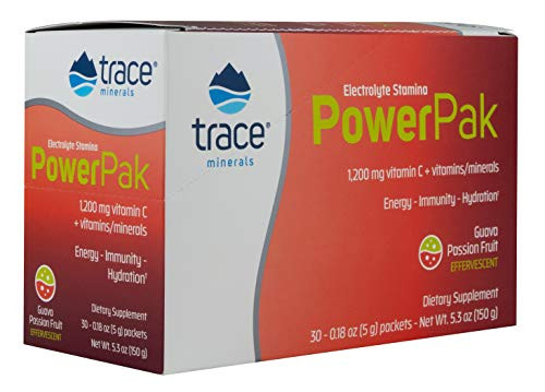 Trace Minerals Electrolyte Stamina Power Pak Non-GMO Guava Passion Fruit Supplement  30 Count