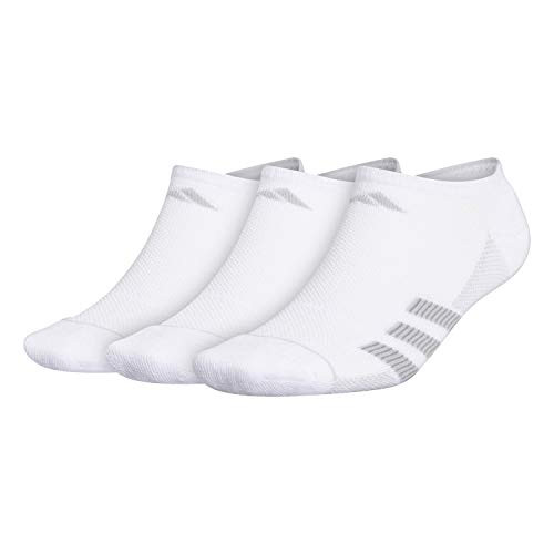 adidas Mens Superlite Stripe No Show Socks -3-Pair-  White-Light Onix-Clear Onix-Clear Grey  Large  -Shoe Size 6-12-