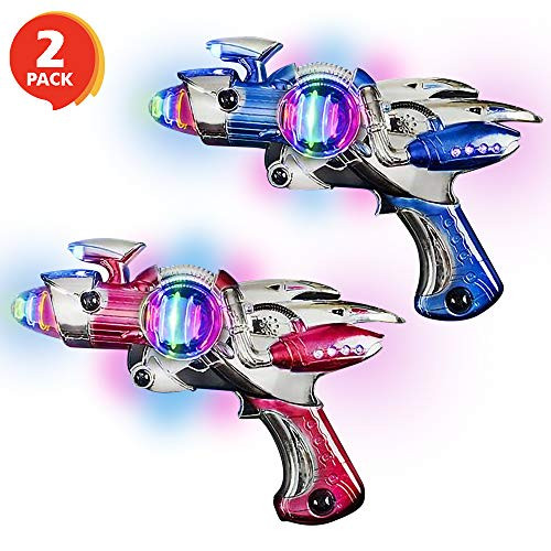 ArtCreativity Red and Blue Super Spinning Space Blaster Laser Gun Set with Flashing LEDs and Sound Effects - Pack of 2 - Cool Futuristic Toy Guns - Ba