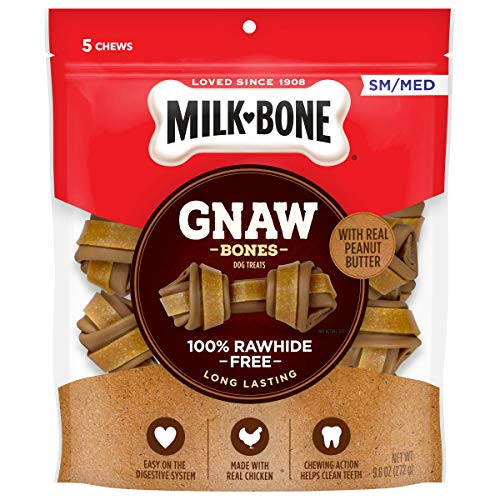 Milk-Bone Gnaw Bones Rawhide Free Chew Treats for Dogs  Peanut Butter and Chicken  5 Small-Medium Knotted Bones