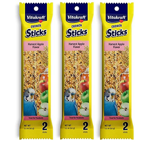 Vitakraft 3 Pack of Harvest Apple Crunch Sticks for Parakeets  2 Sticks Each
