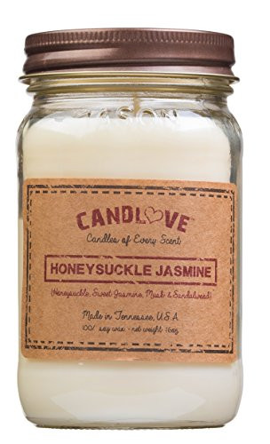CANDLOVE Honeysuckle Jasmine Scented 16oz Mason Jar Candle 100% Soy Made in The USA