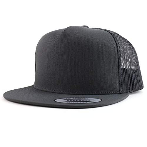 Trendy Apparel Shop Flexfit Oversize XXL Structured Blank 5 Panel Flatbill Snapback Mesh Cap - Charcoal - 2XL