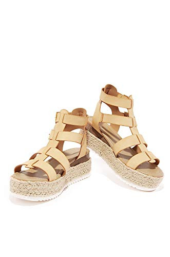 Soda Embassy Nude Caged Espadrille Open Toe Platform Flatform Wedge Sandals -6  Nude-
