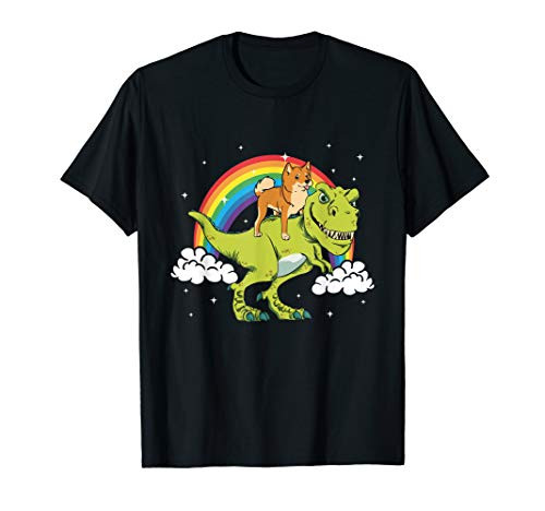 T-Rex Tyrannosaurus Rex Dinosaur Riding Shiba Inu Dog Tshirt