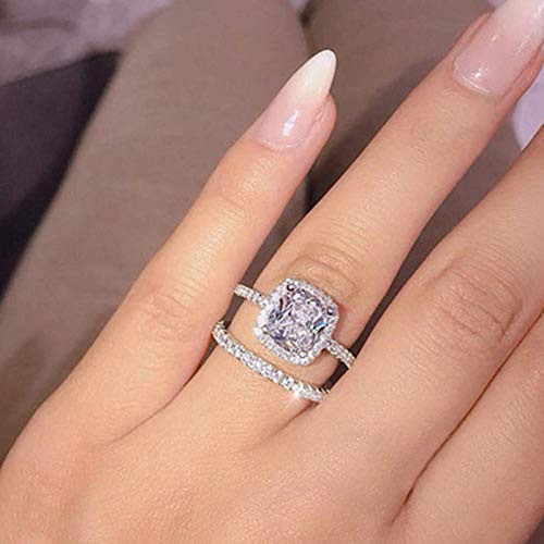Tripmark 925 Sterling Silver Cubic Zirconia Halo Anniversary Wedding Band Engagement Ring Bridal Set Simulated Diamond Ring Set Wedding for Women -9- Tripmark 925 Sterling Silver Cubic Zirconia Halo Anniversary Wedding Band Engagement Ring Bridal Set Simulated Diamond Ring Set Wedding for Women -9-
