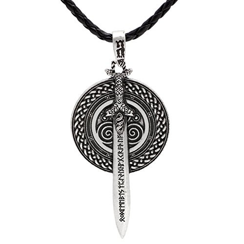 TTKP Nordic Vikings Celtic Amulet Legendary Viking Vanir Frey Sword with Runes Pendant Necklace Talisman