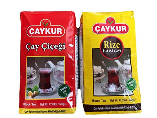 Turkish Tea Caykur Loose Leaf Black Tea Bundle - One 17-5 oz Bag Rize Turist Cayi - One 17-5 oz Bag Cay Cicegi