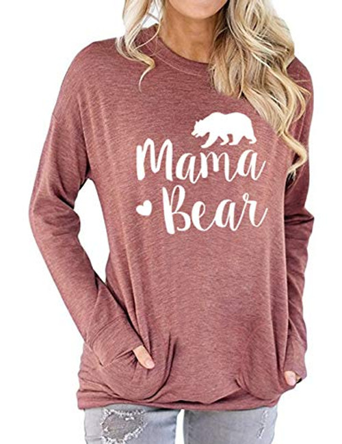 Vaise Womens Mama Bear Shirt Casual Short Sleeve Mom Shirt Summer Vacation Shirts Graphics Tees -Small A-Pink- Vaise Womens Mama Bear Shirt Casual Short Sleeve Mom Shirt Summer Vacation Shirts Graphics Tees -Small A-Pink-