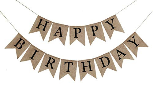 Rustic Happy Birthday Burlap Banner Bunting Garland Swallowtail Flags for Birthday Party Decorations by Ucity -Black-