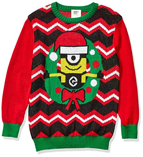 Despicable Me Boys Ugly Christmas Sweater  Minion-Red  Medium -8-10-