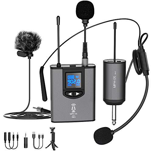 UHF Wireless Microphone System Headset Mic-Stand Mic-Lavalier Lapel Mic with Rechargeable Bodypack Transmitter and Receiver 1-4 Output for iPhone PA s UHF Wireless Microphone System Headset Mic-Stand Mic-Lavalier Lapel Mic with Rechargeable Bodypack Transmitter and Receiver 1-4 Output for iPhone PA s
